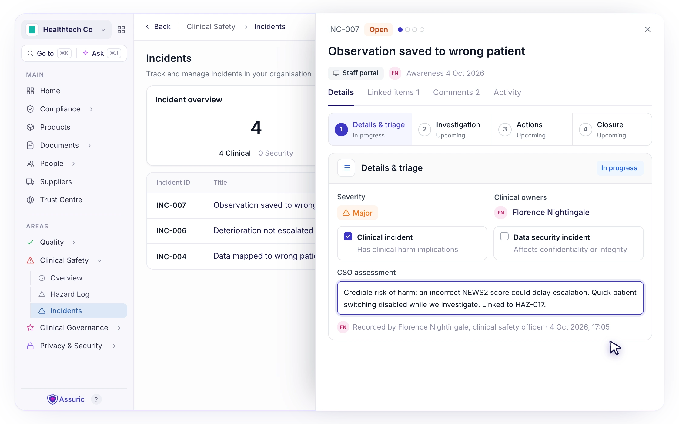 F021: Support with incidents and clinical safety queries