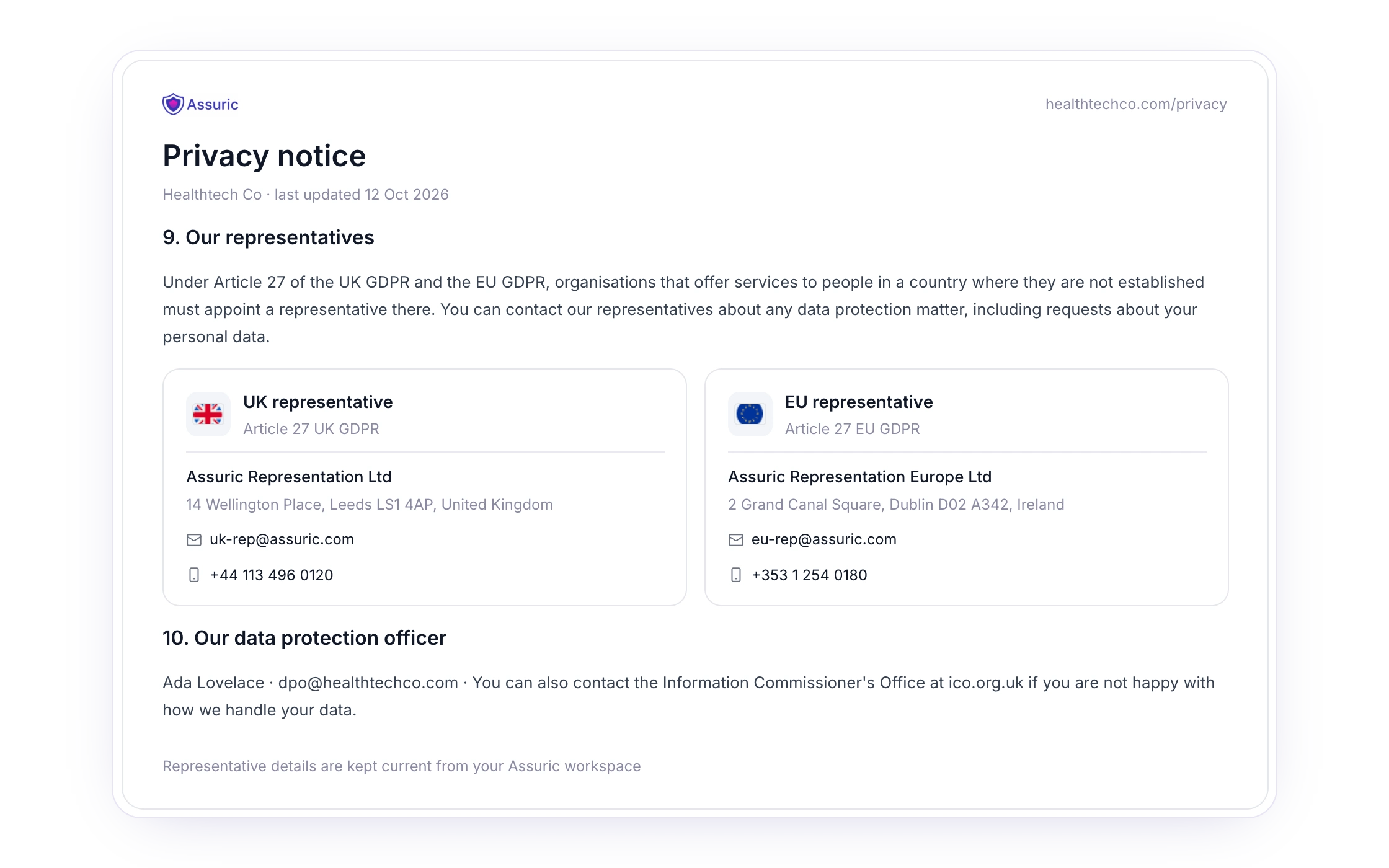F122: UK and EU GDPR representative services