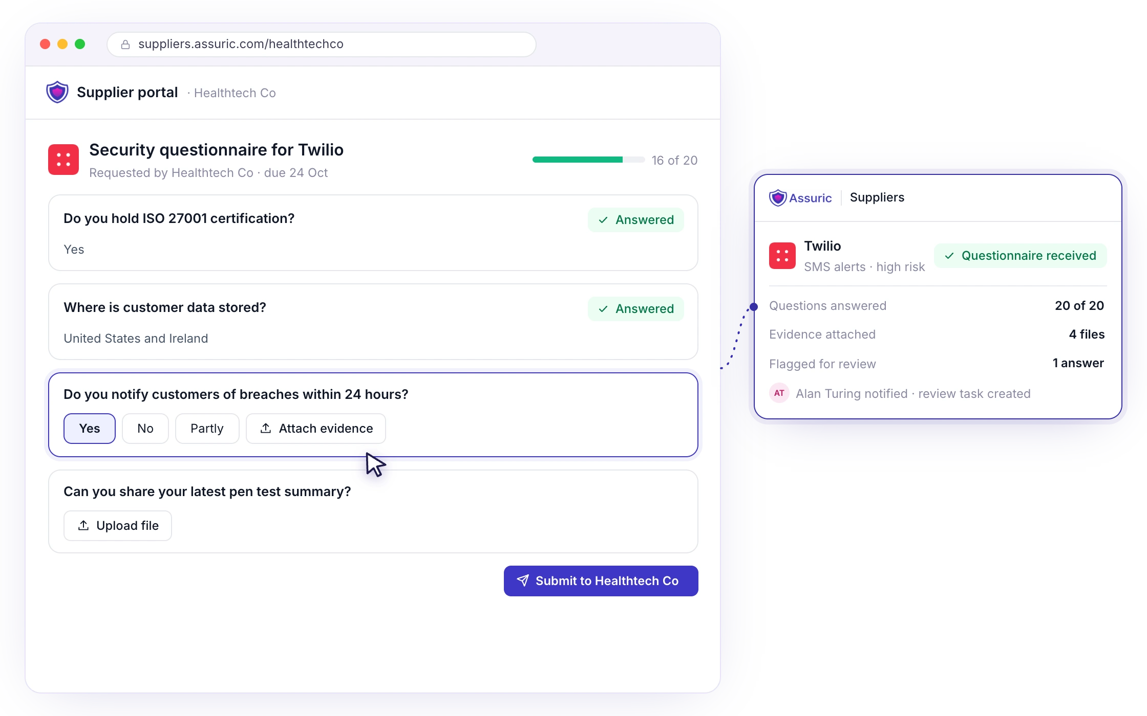F139: Questionnaires through the supplier portal