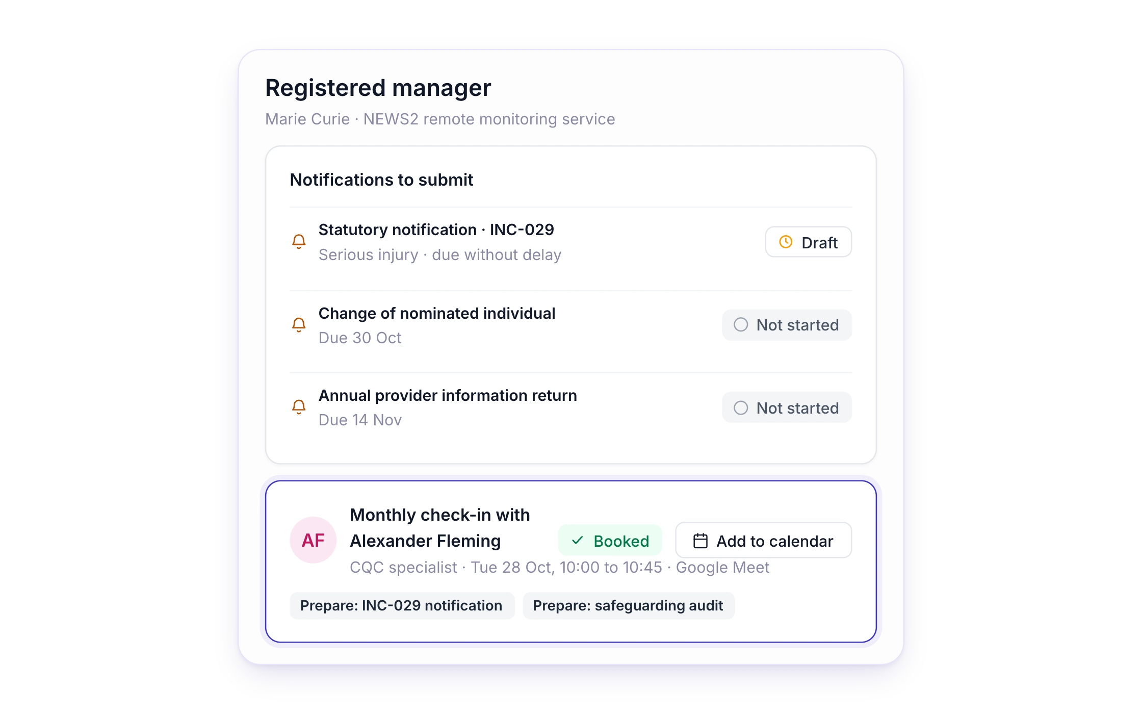 CQC statutory notifications to submit, with due dates